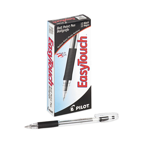 Picture of EasyTouch Ballpoint Pen, Stick, Medium 1 mm, Black Ink, Clear/Black Barrel, Dozen