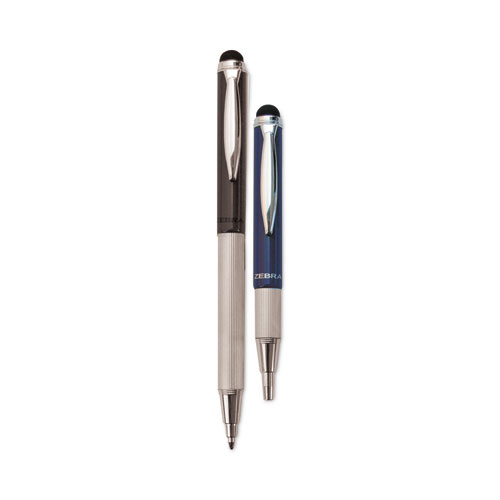 Picture of StylusPen Telescopic Ballpoint Pen/Stylus, Retractable, Medium 1 mm, Black Ink, Blue/Gray Barrel, 2/Pack