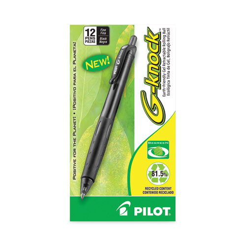 Picture of G-Knock BeGreen Gel Pen, Retractable, Fine 0.7 mm, Black Ink, Smoke/Black Barrel, Dozen