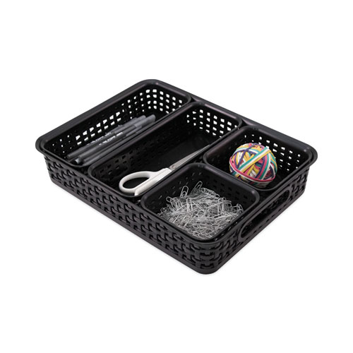 Picture of Plastic Weave Bin, Desk Organization Set, 13.8" x 10.1" x 4.68", Black, 5/Pack