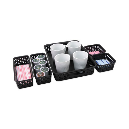 Picture of Plastic Weave Bin, Desk Organization Set, 13.8" x 10.1" x 4.68", Black, 5/Pack