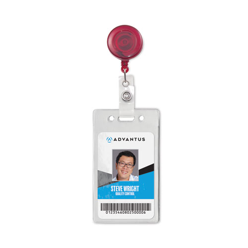 Picture of Translucent Retractable ID Card Reel, 30" Extension, Red, 12/Pack