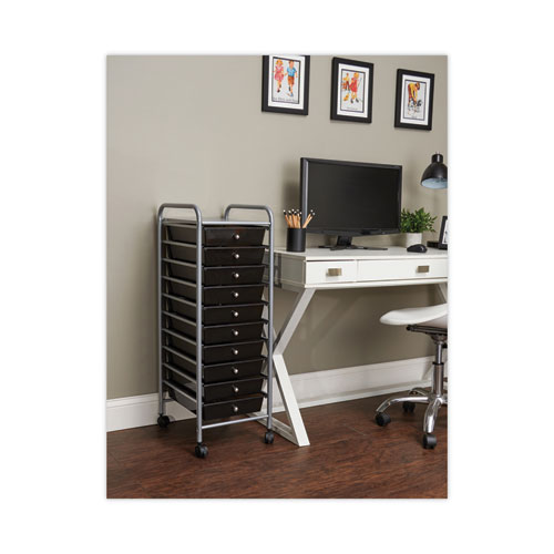 Picture of Portable Drawer Organizer, Metal, 1 Shelf, 10 Drawers, 13" x 15.38" x 37.75", Matte Gray/Smoke