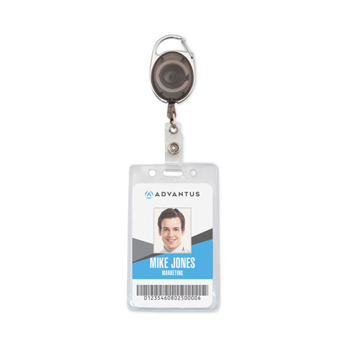 Picture of Carabiner-Style Retractable ID Card Reel, 30" Extension, Smoke, 12/Pack