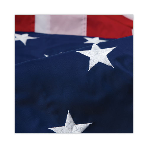 Picture of Deluxe U.S. Flag and Staff Set, 60" x 36" Flag, 8 ft Oak Staff, 2" Gold Fringe, 7" Goldtone Eagle, Heavyweight Nylon