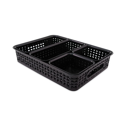 Picture of Plastic Weave Bin, Desk Organization Set, 13.8" x 10.1" x 4.68", Black, 5/Pack