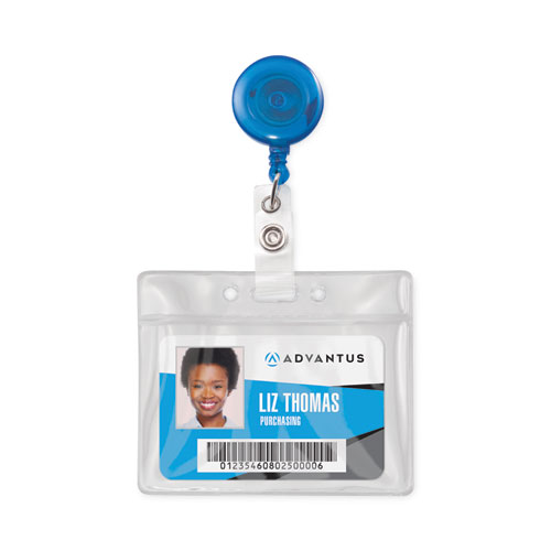 Picture of Translucent Retractable ID Card Reel, 30" Extension, Blue, 12/Pack