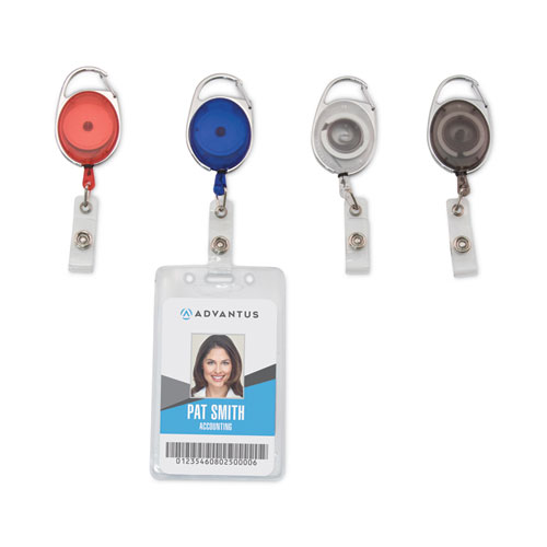 Picture of Carabiner-Style Retractable ID Card Reel, 30" Extension, Assorted Colors, 20/Pack