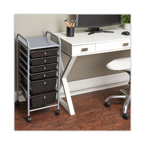 Picture of Portable Drawer Organizer, Metal, 1 Shelf, 6 Drawers, 13" x 15.38" x 32.13", Matte Gray/Smoke