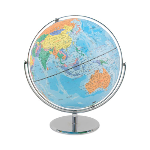 Picture of 12-Inch Globe with Blue Oceans, Silver-Toned Metal Desktop Base, Full-Meridian