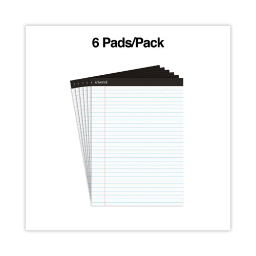 Picture of Premium Ruled Writing Pads with Heavy-Duty Back, Wide/Legal Rule, Black Headband, 50 White 8.5 x 11 Sheets, 6/Pack