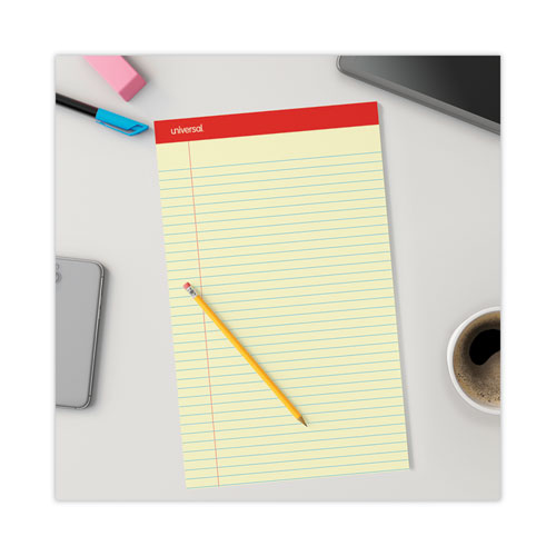 Picture of Perforated Ruled Writing Pads, Wide/Legal Rule, Red Headband, 50 Canary-Yellow 8.5 x 14 Sheets, Dozen