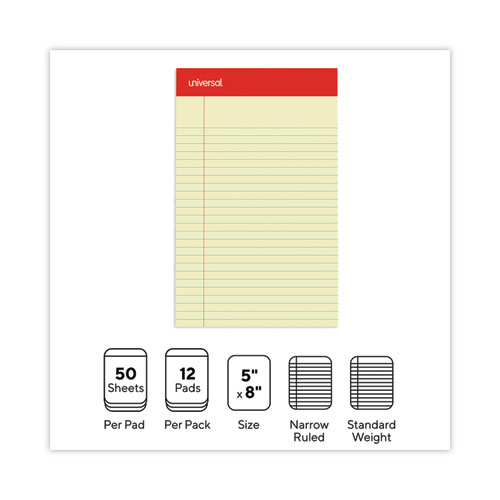 Picture of Perforated Ruled Writing Pads, Narrow Rule, Red Headband, 50 Canary-Yellow 5 x 8 Sheets, Dozen