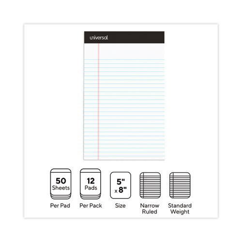 Picture of Premium Ruled Writing Pads with Heavy-Duty Back, Narrow Rule, Black Headband, 50 White 5 x 8 Sheets, 12/Pack