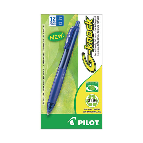 Picture of G-Knock BeGreen Gel Pen, Retractable, Fine 0.7 mm, Blue Ink, Translucent Blue/Blue Barrel, Dozen