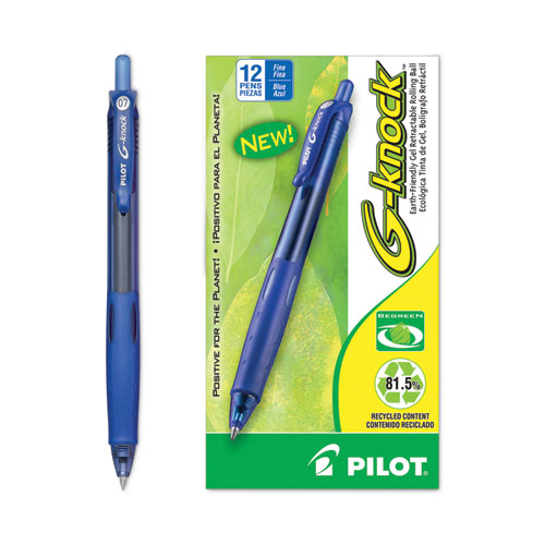 Picture of G-Knock BeGreen Gel Pen, Retractable, Fine 0.7 mm, Blue Ink, Translucent Blue/Blue Barrel, Dozen