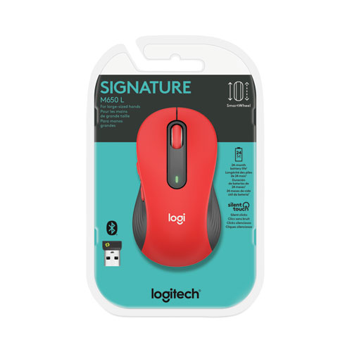 Picture of Signature M650 Wireless Mouse, Large, 2.4 GHz Frequency, 33 ft Wireless Range, Right Hand Use, Red