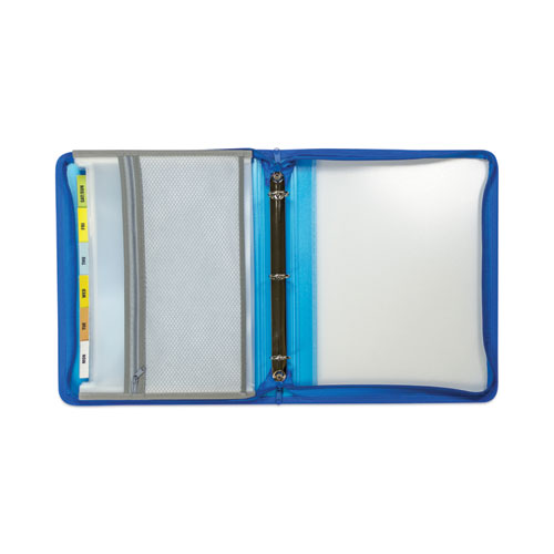 Picture of Zippered Binder with Expanding File, 2" Expansion, 7 Sections, Zipper Closure, 1/6-Cut Tabs, Letter Size, Bright Blue