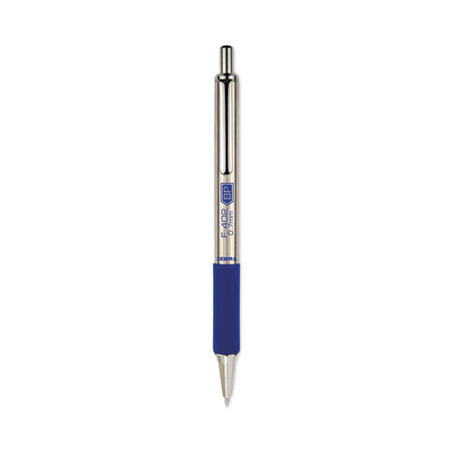 Picture of F-402 Ballpoint Pen, Retractable, Fine 0.7 mm, Blue Ink, Stainless Steel/Blue Barrel, 2/Pack