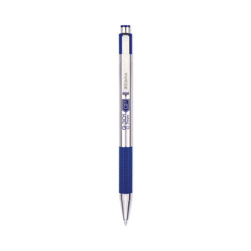 Picture of G-301 Gel Pen, Retractable, Medium 0.7 mm, Blue Ink, Stainless Steel/Blue Barrel, 2/Pack