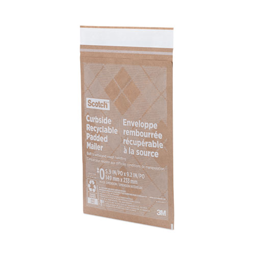 Picture of Curbside Recyclable Padded Mailer, #0, Bubble Cushion, Self-Adhesive Closure, 7 x 11.25, Natural Kraft, 100/Carton