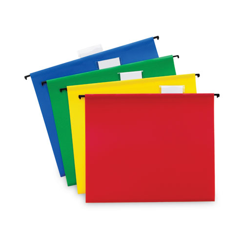 Picture of Poly Hanging Folders, Letter Size, 1/5-Cut Tabs, Assorted Colors, 12/Pack