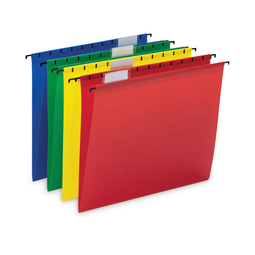 Picture of Poly Hanging Folders, Letter Size, 1/5-Cut Tabs, Assorted Colors, 12/Pack