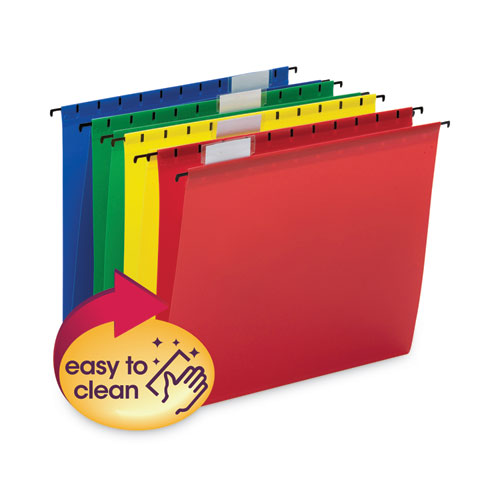 Picture of Poly Hanging Folders, Letter Size, 1/5-Cut Tabs, Assorted Colors, 12/Pack