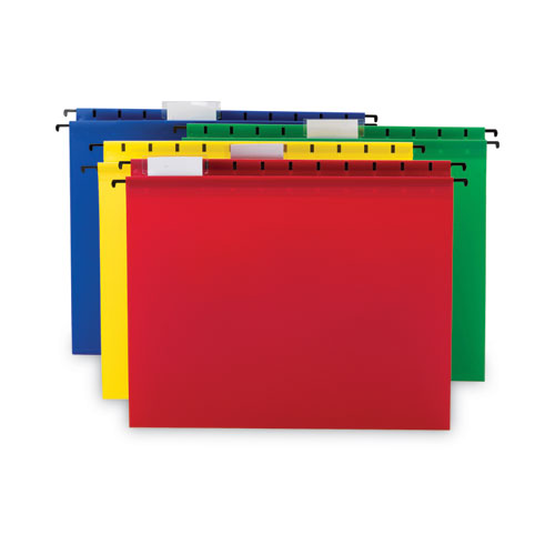 Picture of Poly Hanging Folders, Letter Size, 1/5-Cut Tabs, Assorted Colors, 12/Pack