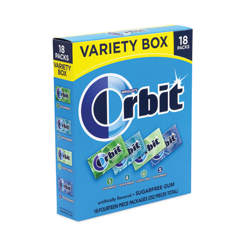 Picture of Sugar-Free Chewing Gum Variety Box, Four Mint Flavors, 14 Pieces/Pack, 18 Packs/Carton