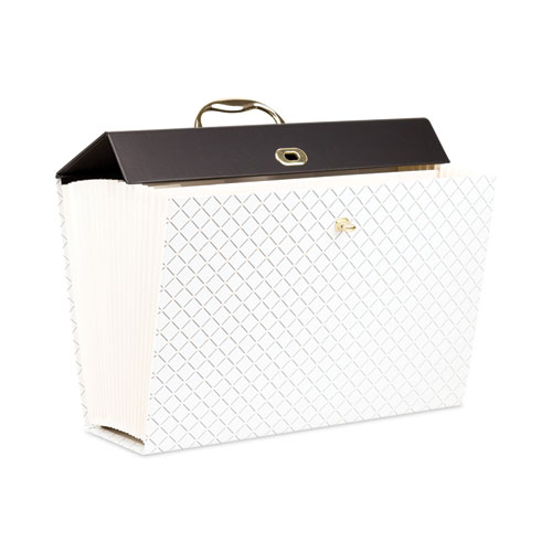 Picture of Expanding File Box, 5.25" Expansion, 19 Sections, Twist-Lock Latch Closure, 2/5-Cut Tabs, Letter Size, White/Black/Gold