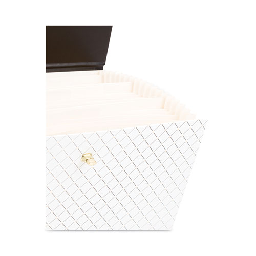Picture of Expanding File Box, 5.25" Expansion, 19 Sections, Twist-Lock Latch Closure, 2/5-Cut Tabs, Letter Size, White/Black/Gold