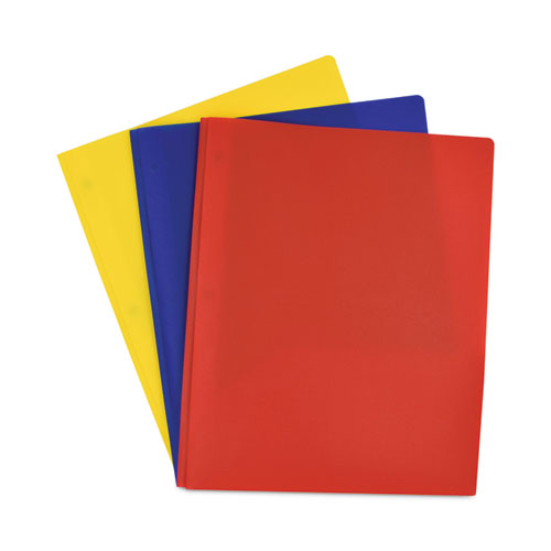 Picture of Poly Two-Pocket Folder with Fasteners, 130-Sheet Capacity, 11 x 8.5, Assorted, 6/Pack