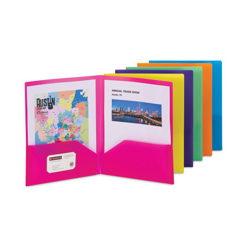 Picture of Poly Two-Pocket Folders, 100-Sheet Capacity, 11 x 8.5, Assorted, 6/Pack