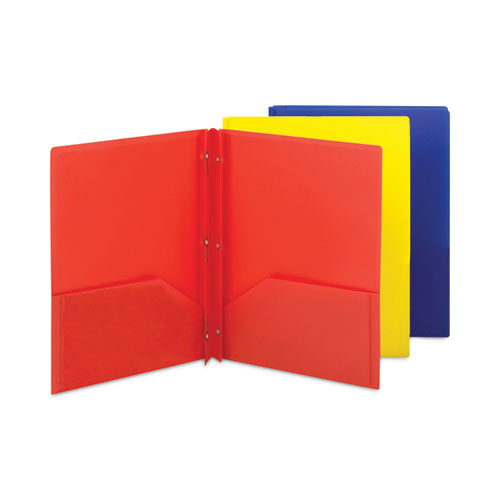 Picture of Poly Two-Pocket Folder with Fasteners, 130-Sheet Capacity, 11 x 8.5, Assorted, 6/Pack