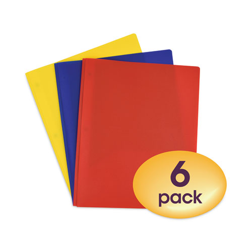 Picture of Poly Two-Pocket Folder with Fasteners, 130-Sheet Capacity, 11 x 8.5, Assorted, 6/Pack