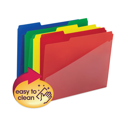 Picture of Poly Colored File Folders With Slash Pocket, 1/3-Cut Tabs: Assorted, Letter Size, 0.75" Expansion, Assorted Colors, 12/Pack