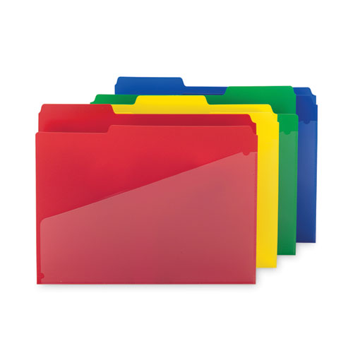 Picture of Poly Colored File Folders With Slash Pocket, 1/3-Cut Tabs: Assorted, Letter Size, 0.75" Expansion, Assorted Colors, 12/Pack