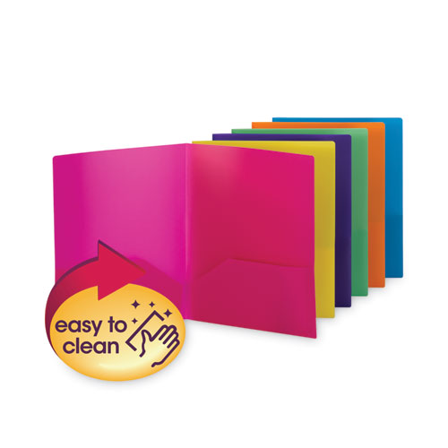 Picture of Poly Two-Pocket Folders, 100-Sheet Capacity, 11 x 8.5, Assorted, 6/Pack