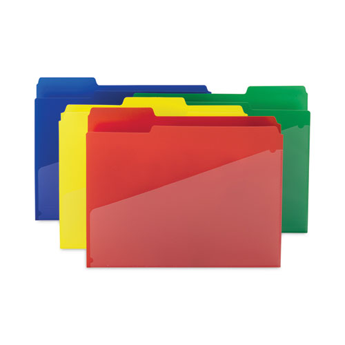 Picture of Poly Colored File Folders With Slash Pocket, 1/3-Cut Tabs: Assorted, Letter Size, 0.75" Expansion, Assorted Colors, 12/Pack