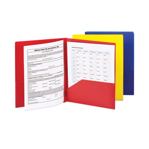 Picture of Poly Two-Pocket Folder with Fasteners, 130-Sheet Capacity, 11 x 8.5, Assorted, 6/Pack