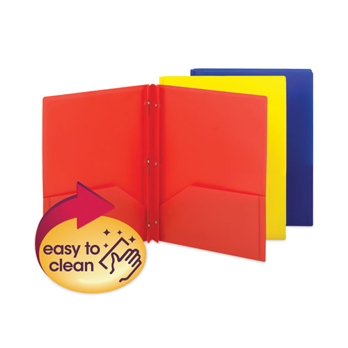 Picture of Poly Two-Pocket Folder with Fasteners, 130-Sheet Capacity, 11 x 8.5, Assorted, 6/Pack