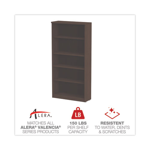 Picture of Alera Valencia Series Bookcase, Five-Shelf, 31.75w x 14d x 64.75h, Espresso