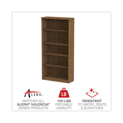 Picture of Alera Valencia Series Bookcase, Five-Shelf, 31.75w x 14d x 64.75h, Modern Walnut