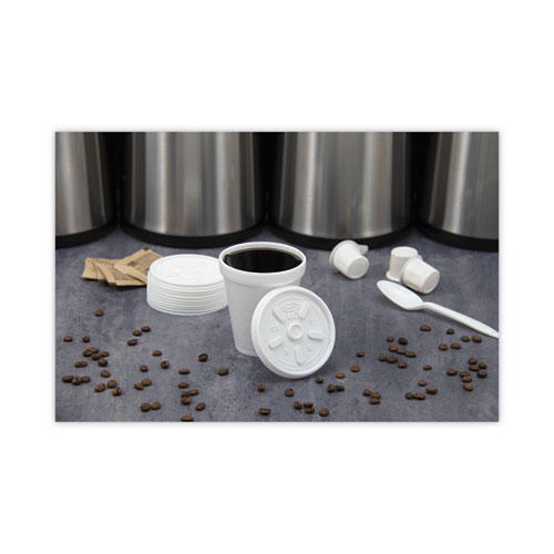 Picture of Plastic Lids, Fits 8 oz to 10 oz Hot/Cold Foam Cups, Vented, White, 100/Pack, 10 Packs/Carton