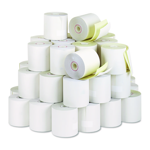 Picture of Impact Printing Carbonless Paper Rolls, 3" x 90 ft, White/Canary, 50/Carton