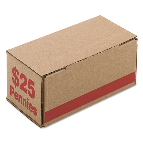 Picture of Corrugated Cardboard Coin Storage with Denomination Printed On Side, 8.5 x 4.38 x 3.63, Red