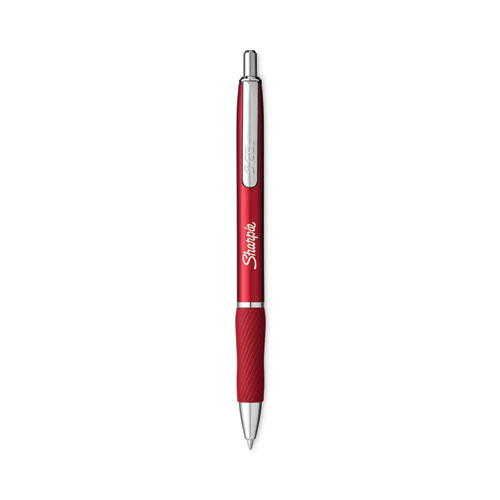 Picture of S-Gel Premium Metal Barrel Gel Pen, Retractable, Medium 0.7 mm, Black Ink, Red Barrel, 4/Pack