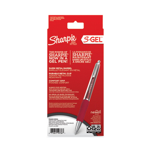 Picture of S-Gel Premium Metal Barrel Gel Pen, Retractable, Medium 0.7 mm, Black Ink, Red Barrel, 4/Pack