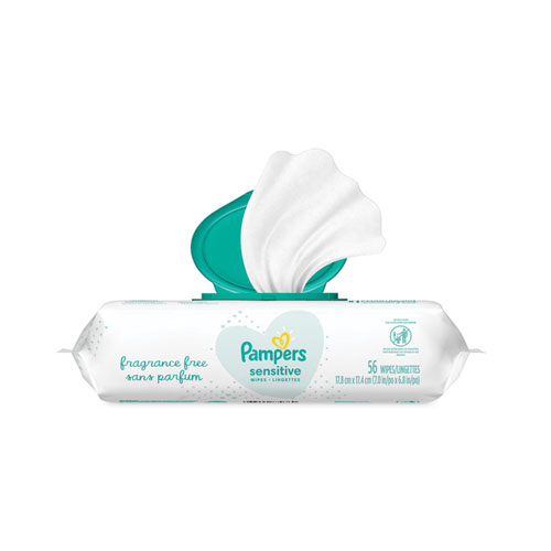 Picture of Sensitive Baby Wipes, 1-Ply, 6.8 x 7, Unscented, White, 56/Pack, 8 Packs/Carton